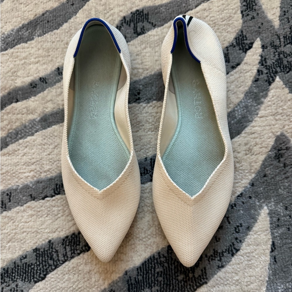 Rothy's Cream Flats with Blue Accents